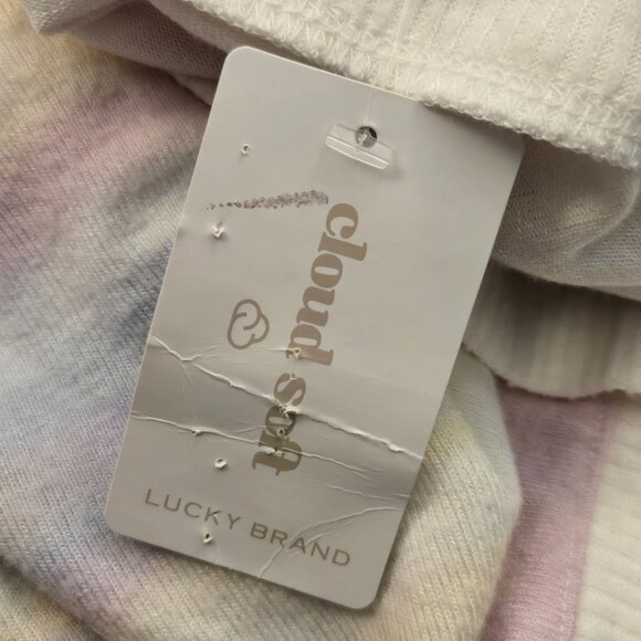 Lucky Brand Cloud Soft Jersey Shirt V-Neck White Rainbow Striped Size L NWT - Picture 9 of 9